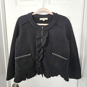 LOFT Medium 100% Merino Wool Black Zip Up Jacket Great Condition